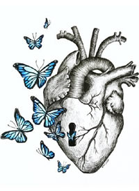 点刺心脏手稿：一列黑色的创意心脏cq9电子手稿制图案