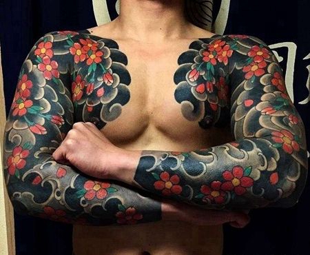 日式胳膊前胸樱花cq9电子制图案