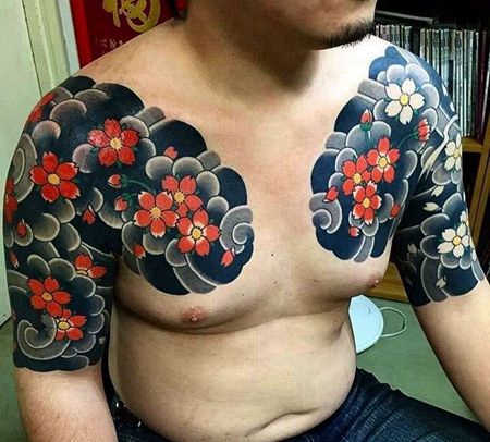 日式大臂前胸樱花cq9电子制图案